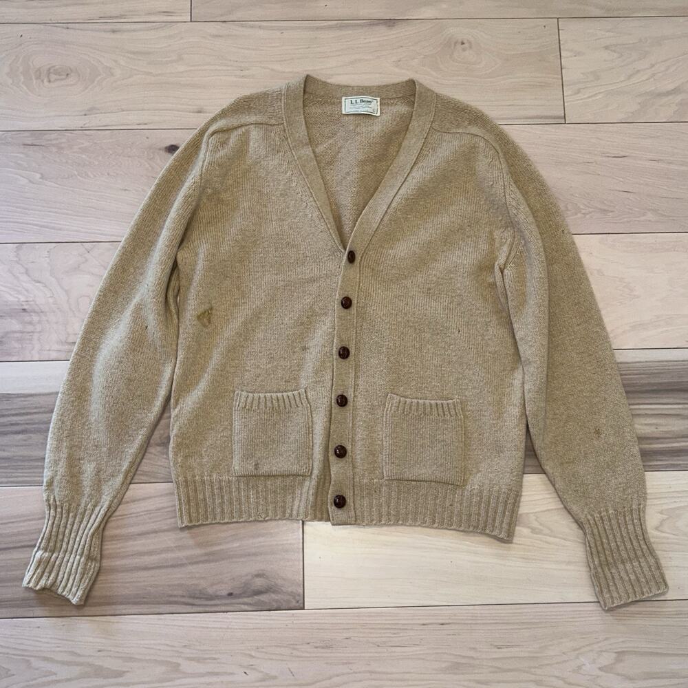 Vintage L.L. Bean Camel Hair Wool Cardigan Sweater *Distressed Men’s Large